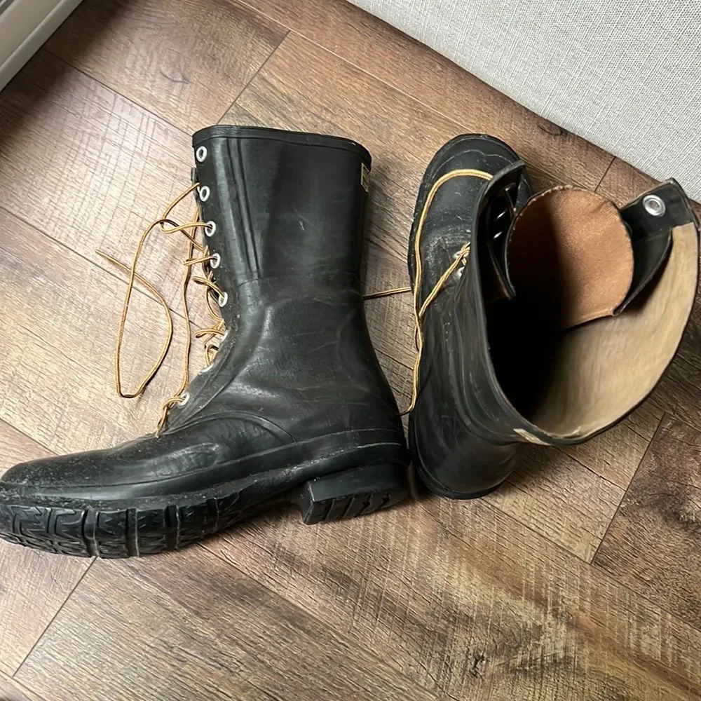 Men’s Vintage Wards Montgomery Ward Black Distressed Rubber Boots Size 12.5